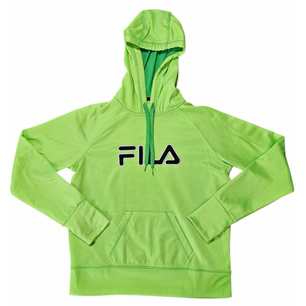 FILA Women's Hoodie Sweatshirt Neon Green Pullover Logo Size Medium‎